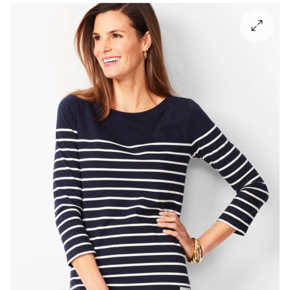 Ladies Talbots Blue & White Stripe 3/4 Sleeve Shirt Medium